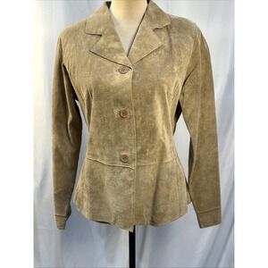VTG Brandon Thomas Luxury Women's 100% Leather Jacket Suede Sz M BTan Button up